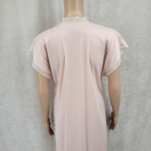 Henson Kickerrick Vintage Maxi Length Nightgown Peach White Lace Empire Waist - Picture 8 of 11